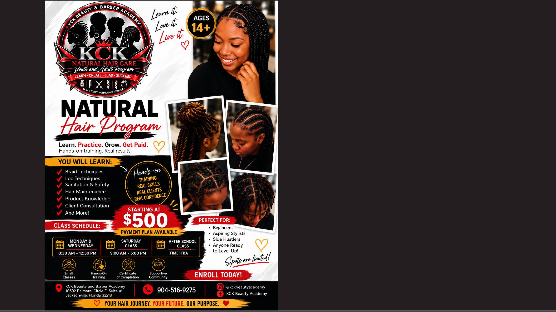 Promotional designs for KCK Beauty and Barber Academy
